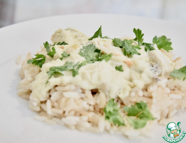 Ризотто с курицей и грибами в сливочном соусе