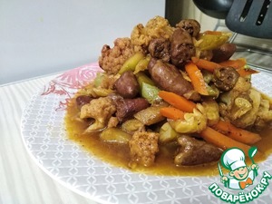 Куриные сердечки с овощами