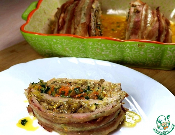 Слоёный мясной рулет с начинкой